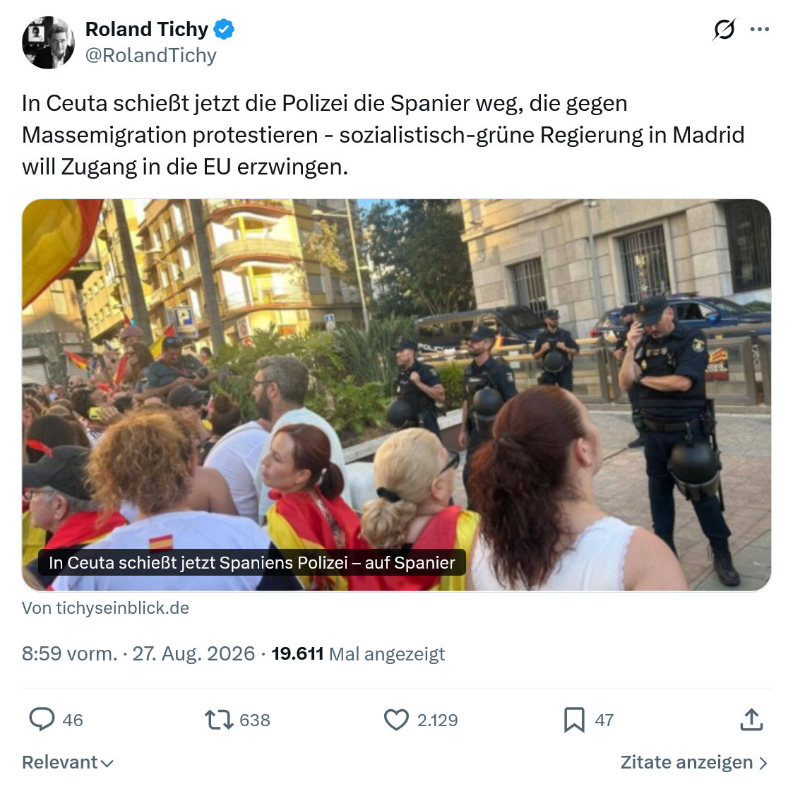Roland Tichy: In Ceuta schießt jetzt die Polizei...
