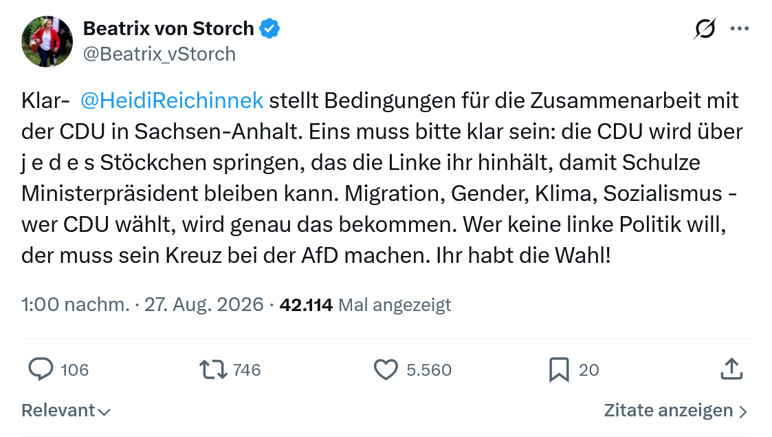 Beatrix von Storch: Klar -  @HeidiReichinnek stellt Bedingungen...