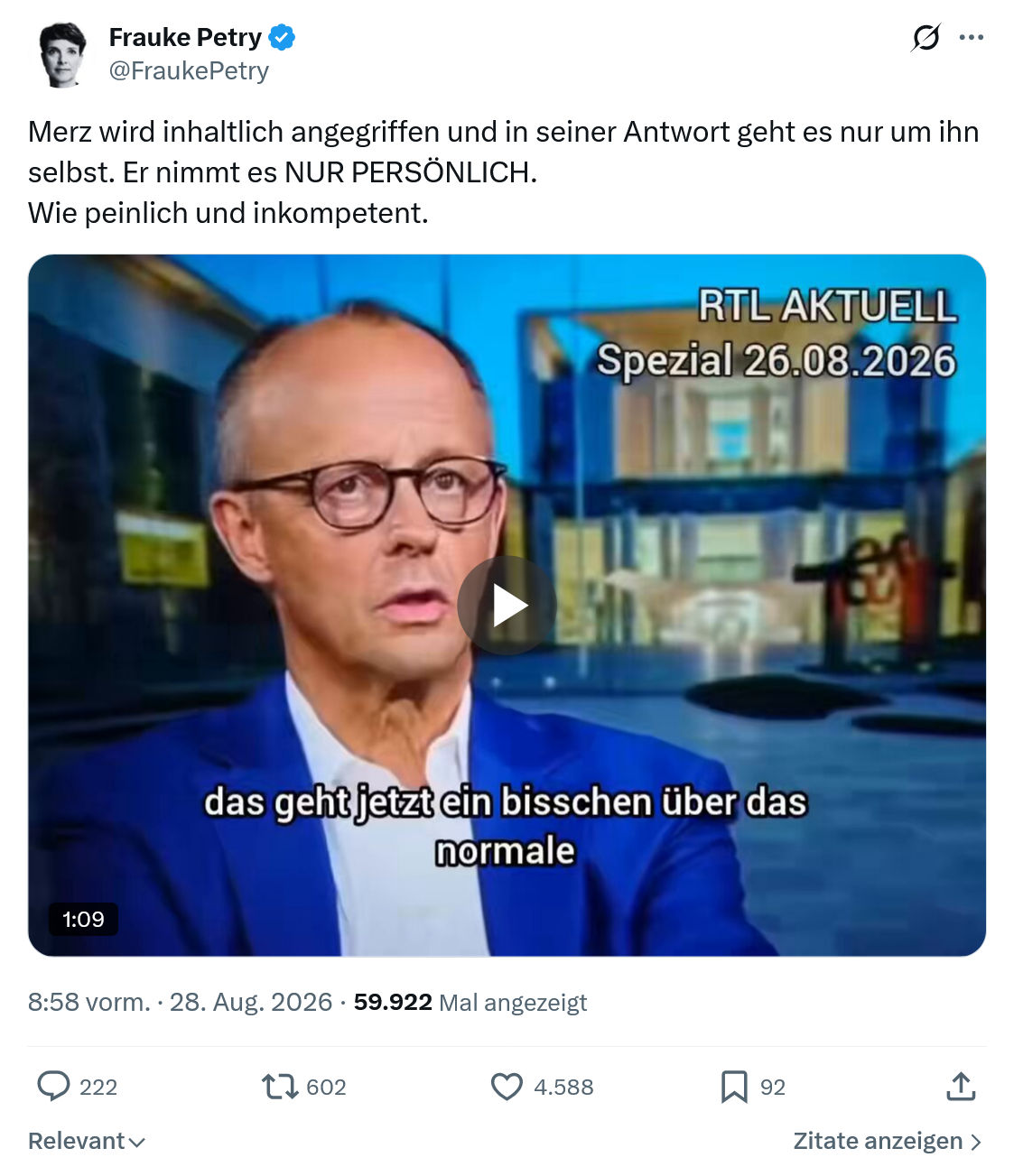 Frauke Petry: Merz wird inhaltlich angegriffen...