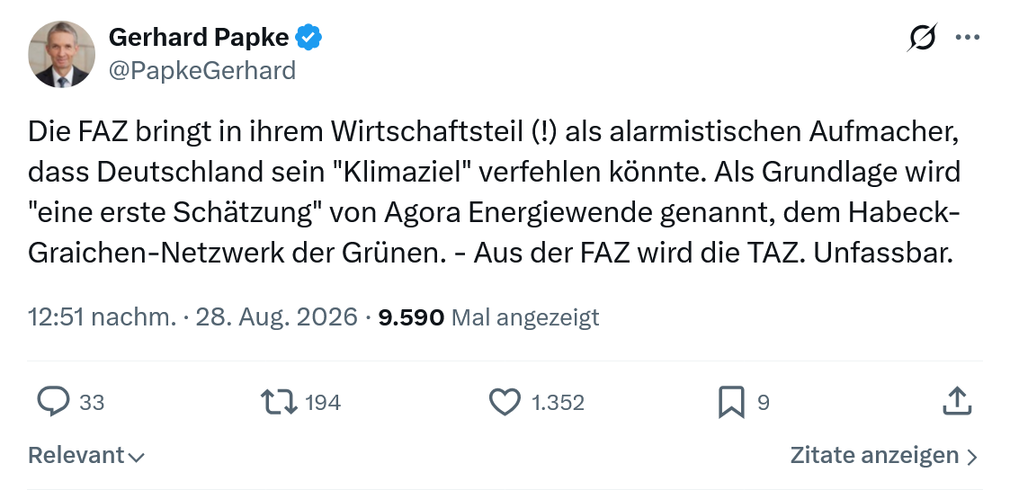 Gerhard Papke: Die FAZ bringt in ihrem Wirtschaftsteil...
