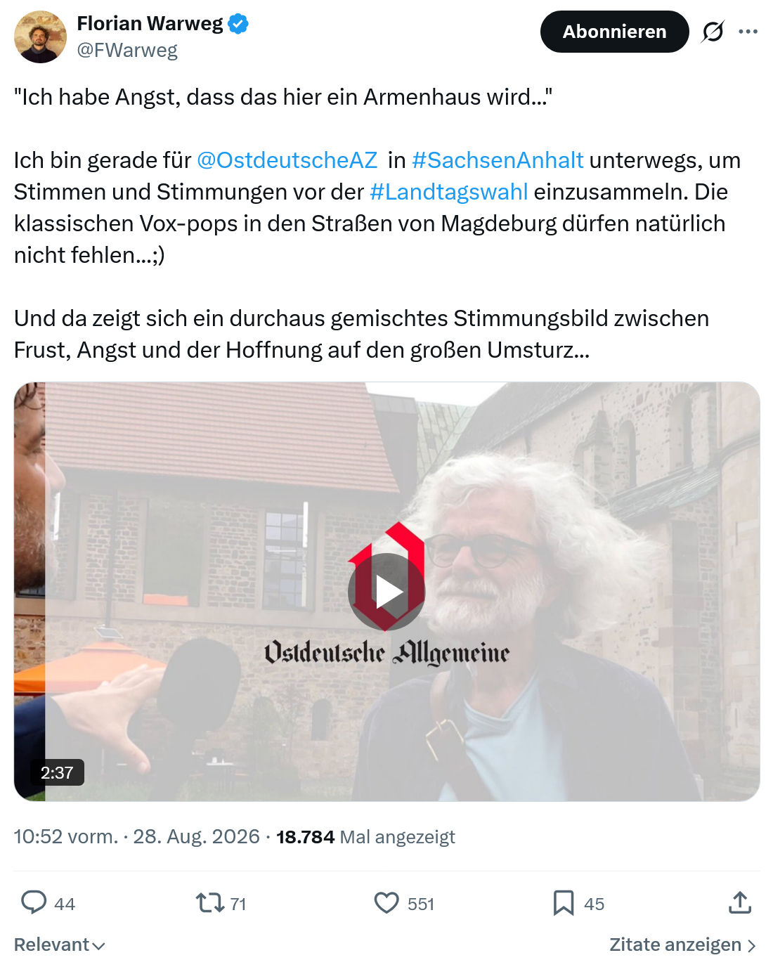 Florian Warweg: Ich habe Angst...