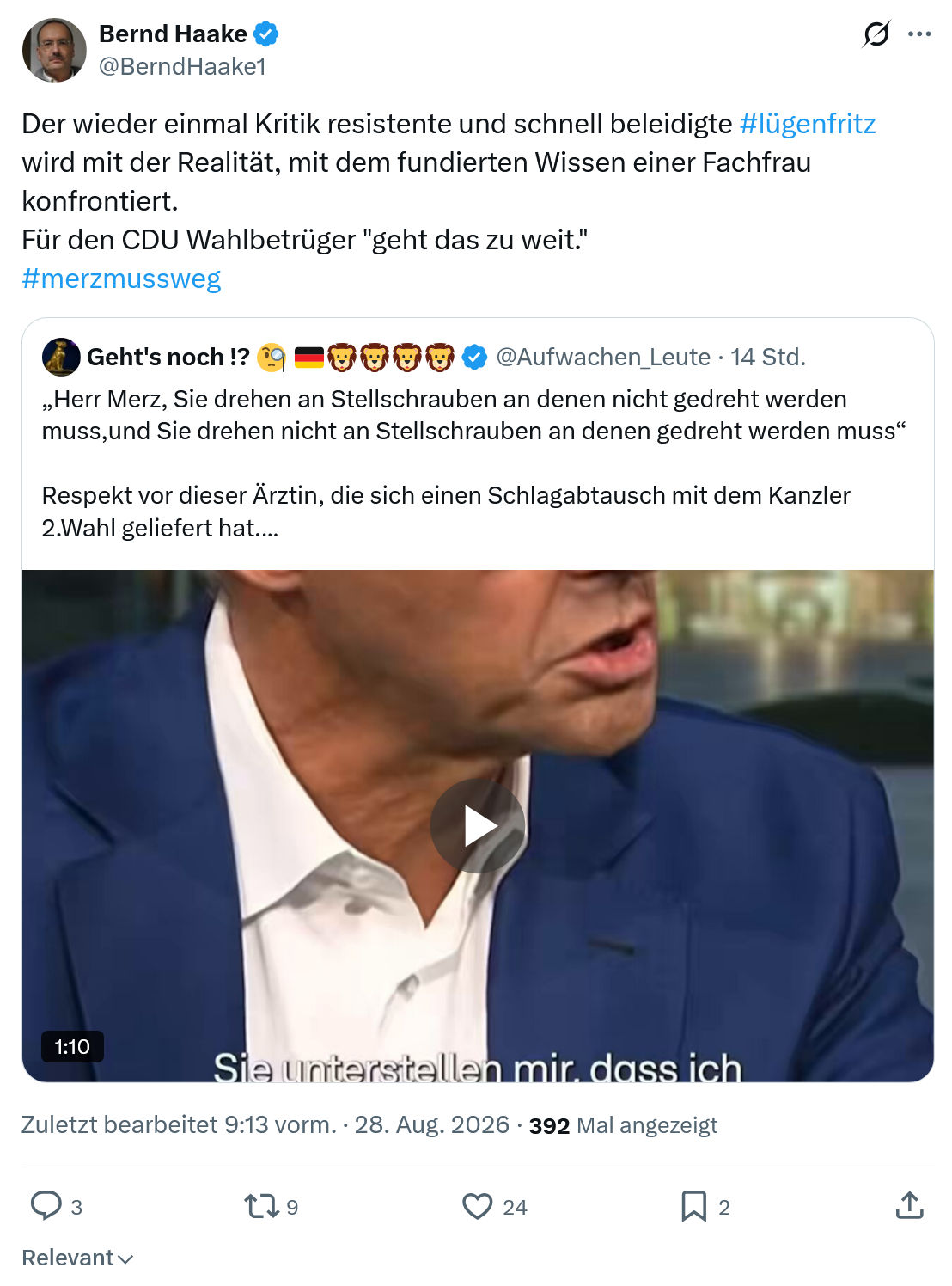 Bernd Haake: Der wieder einmal Kritik...