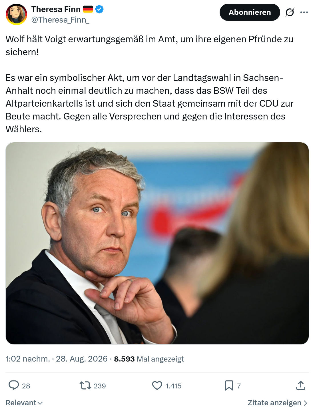 Theresa Finn: Wolf hält Voigt erwartungsgemäß...