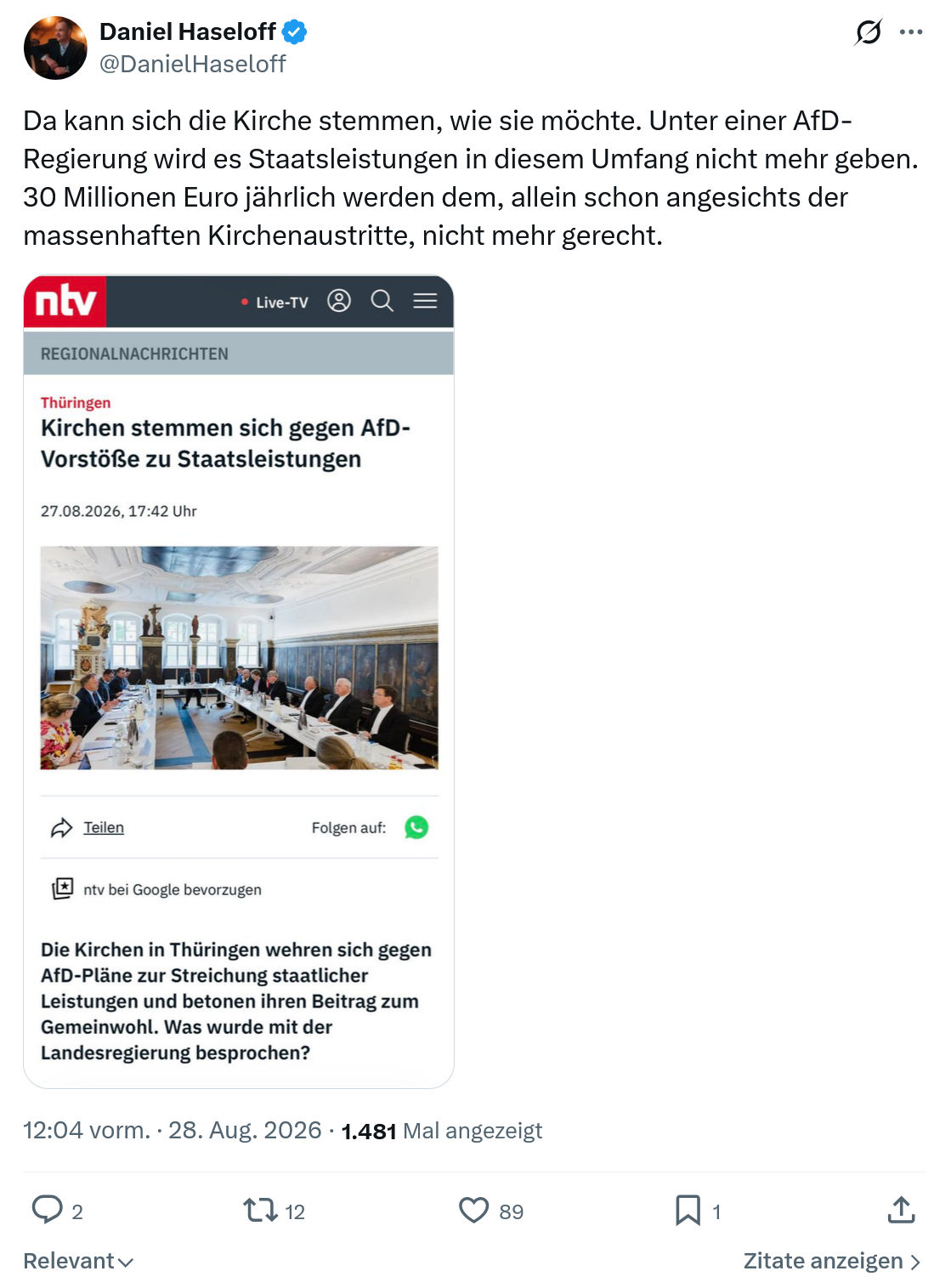 Daniel Haseloff: Da kann sich die Kirche stemmen...