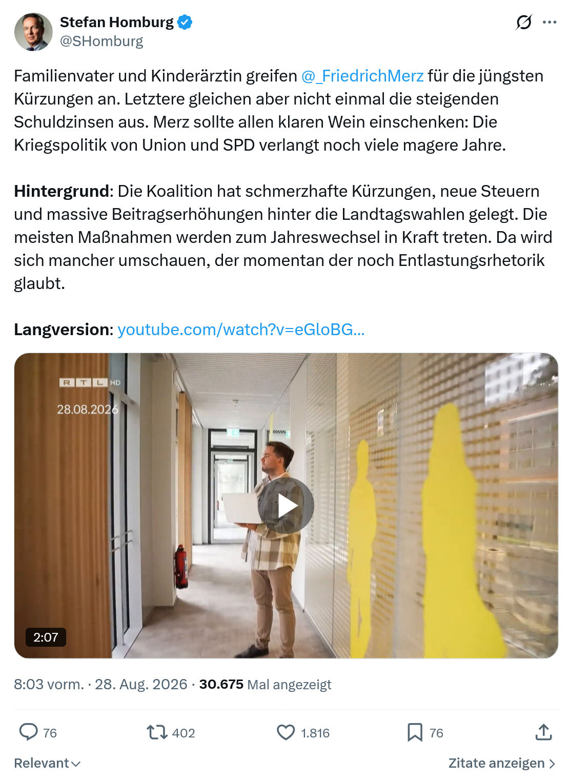 Stefan Homburg: Familienvater und Kinderärztin greifen...