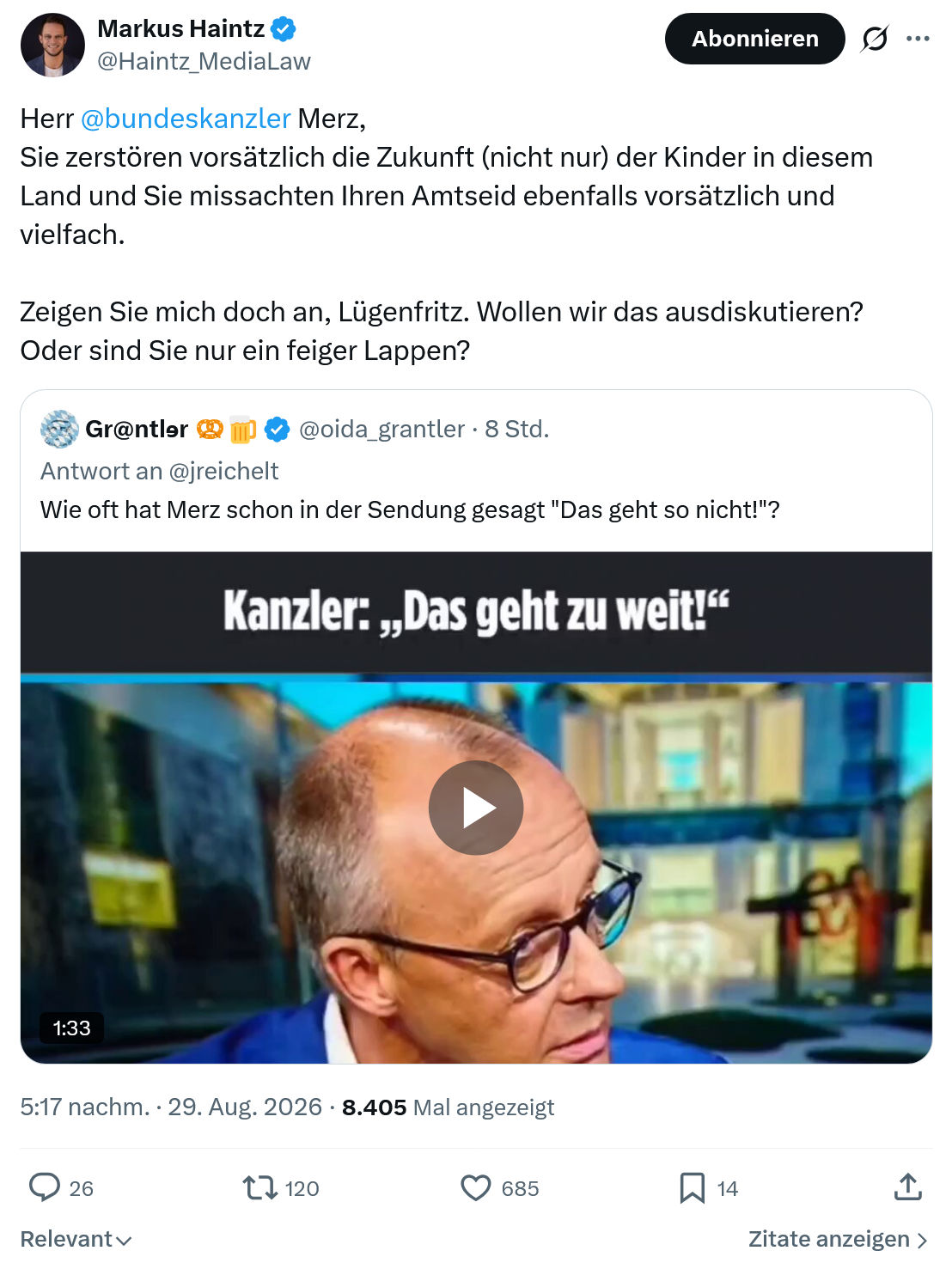 Markus Haintz: Herr @bundeskanzler  Merz...