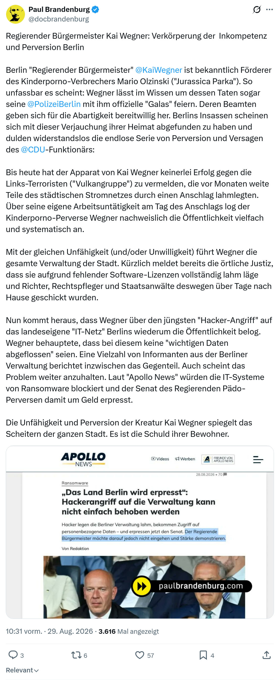 Paul Brandenburg: Regierender Bürgermeister Kai Wegner...