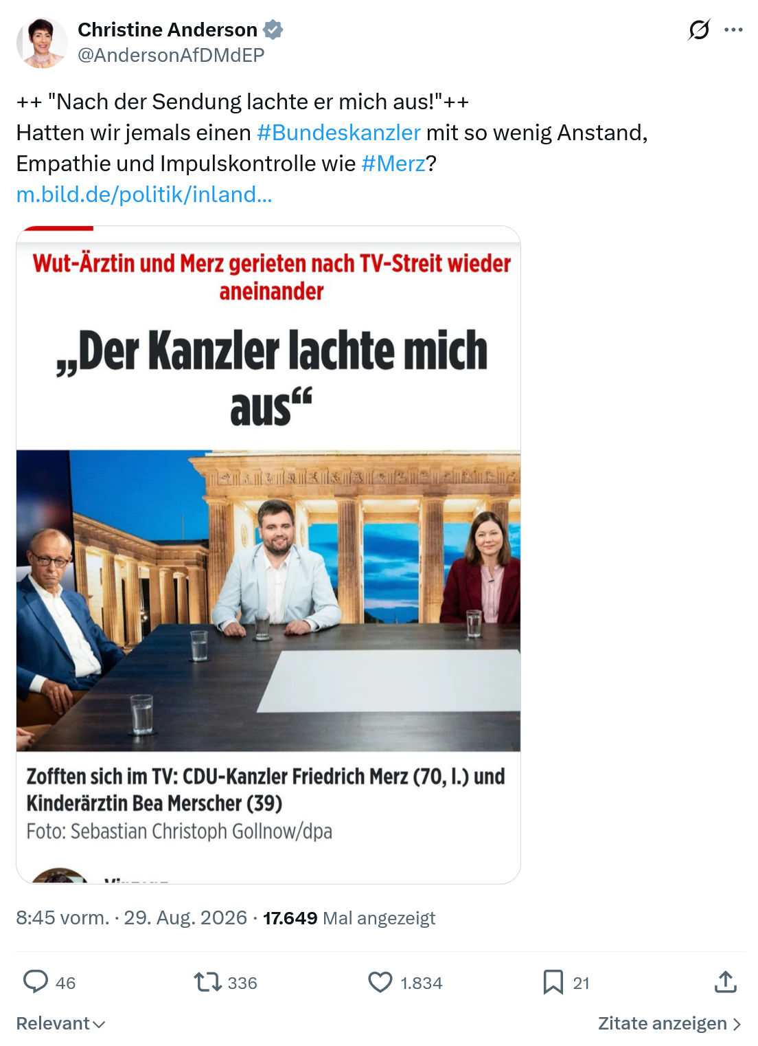 Christine Anderson: "Nach der Sendung lachte er mich aus!"...