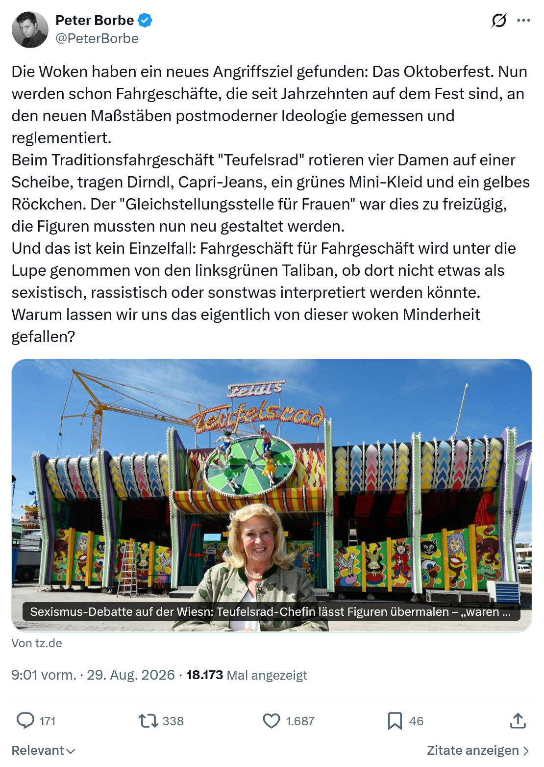 Peter Borbe: Die Woken haben ein neues Angriffsziel gefunden...