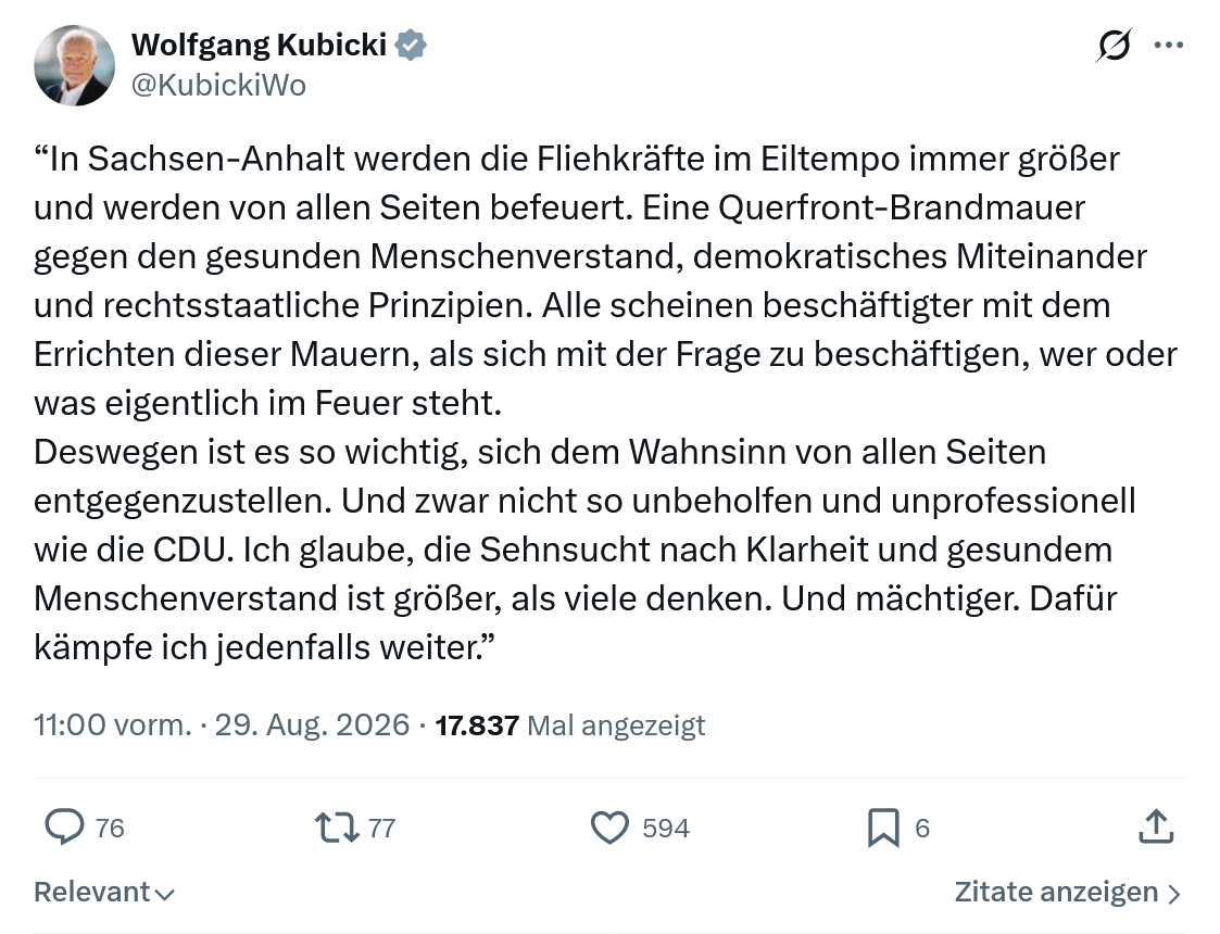 Wolfgang Kubicki: In Sachsen-Anhalt werden die Fliehkräfte...