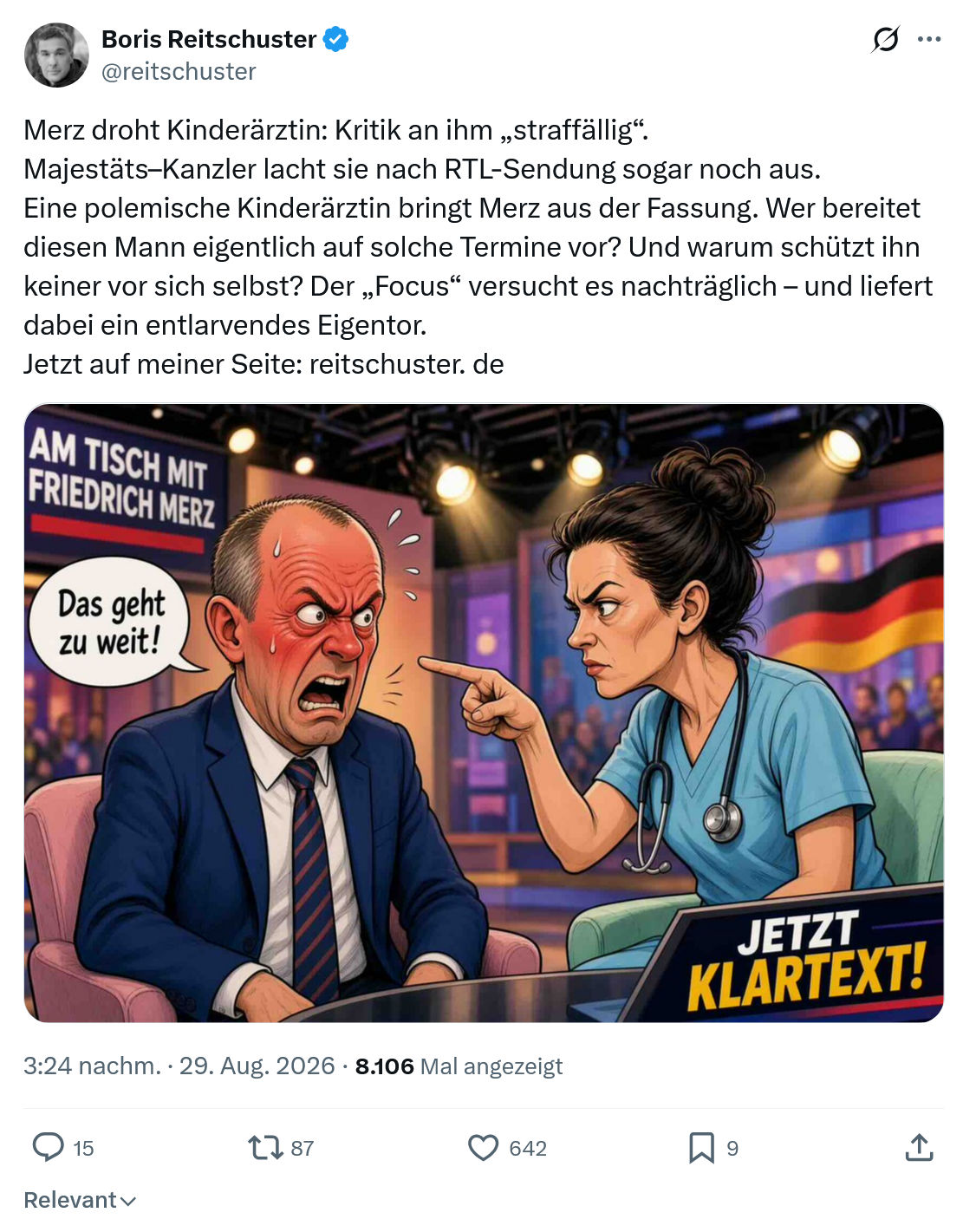 Boris Reitschuster: Merz droht Kinderärztin...