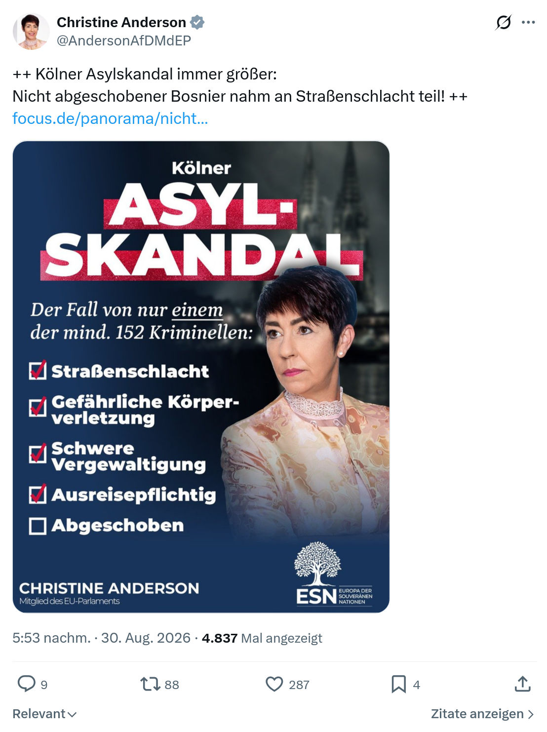 Christine Anderson: Kölner Asylskandal immer größer...