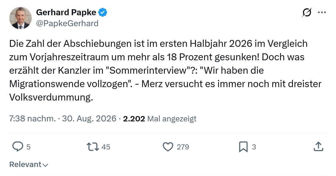 Gerhard Papke: Die Zahl der Abschiebungen...