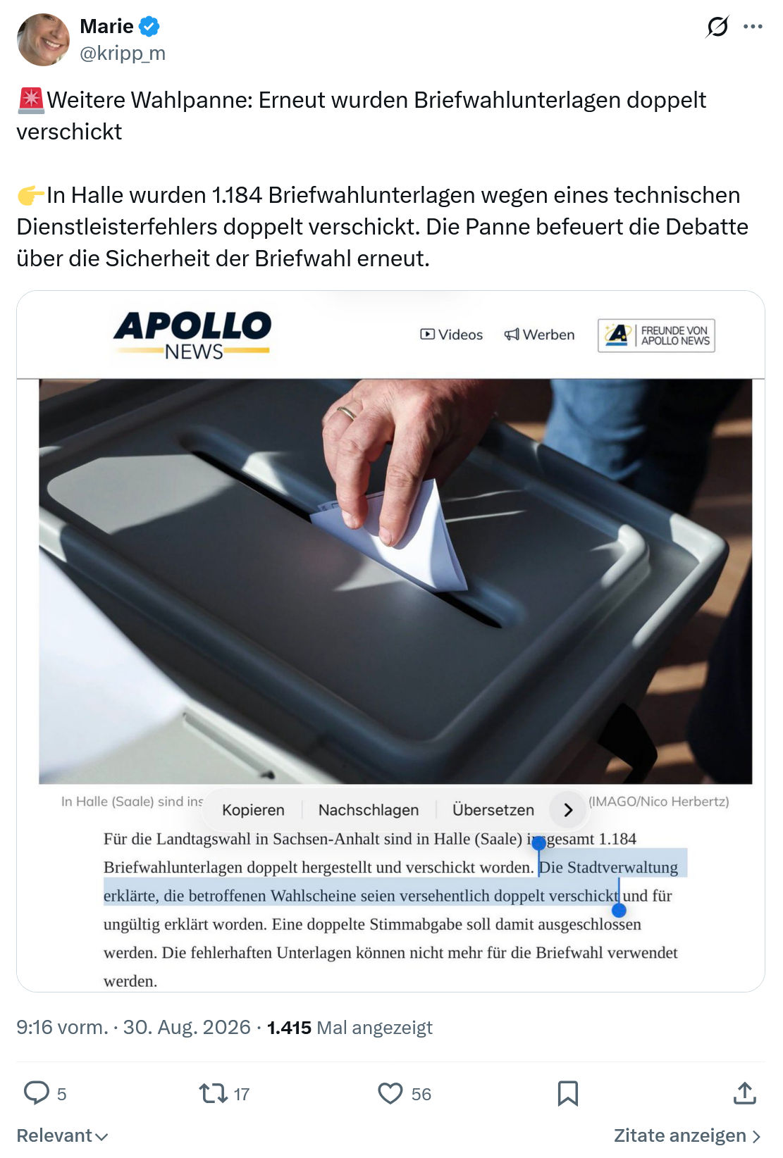 Marie kripp: Weitere Wahlpanne...