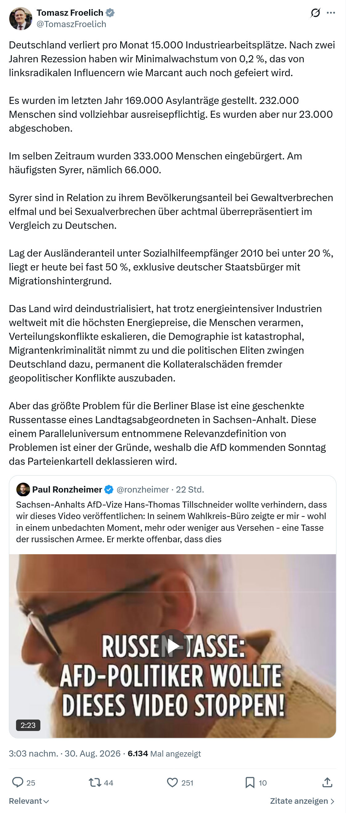 Tomasz Froelich: Deutschland verliert pro Monat 15.000...