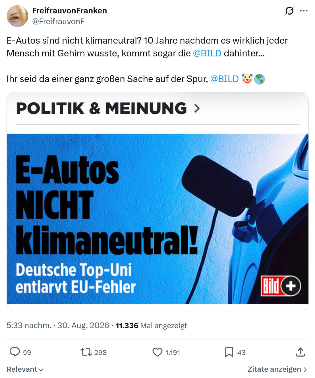 FreifrauvonFranken: E-Autos sind nicht klimaneutral...