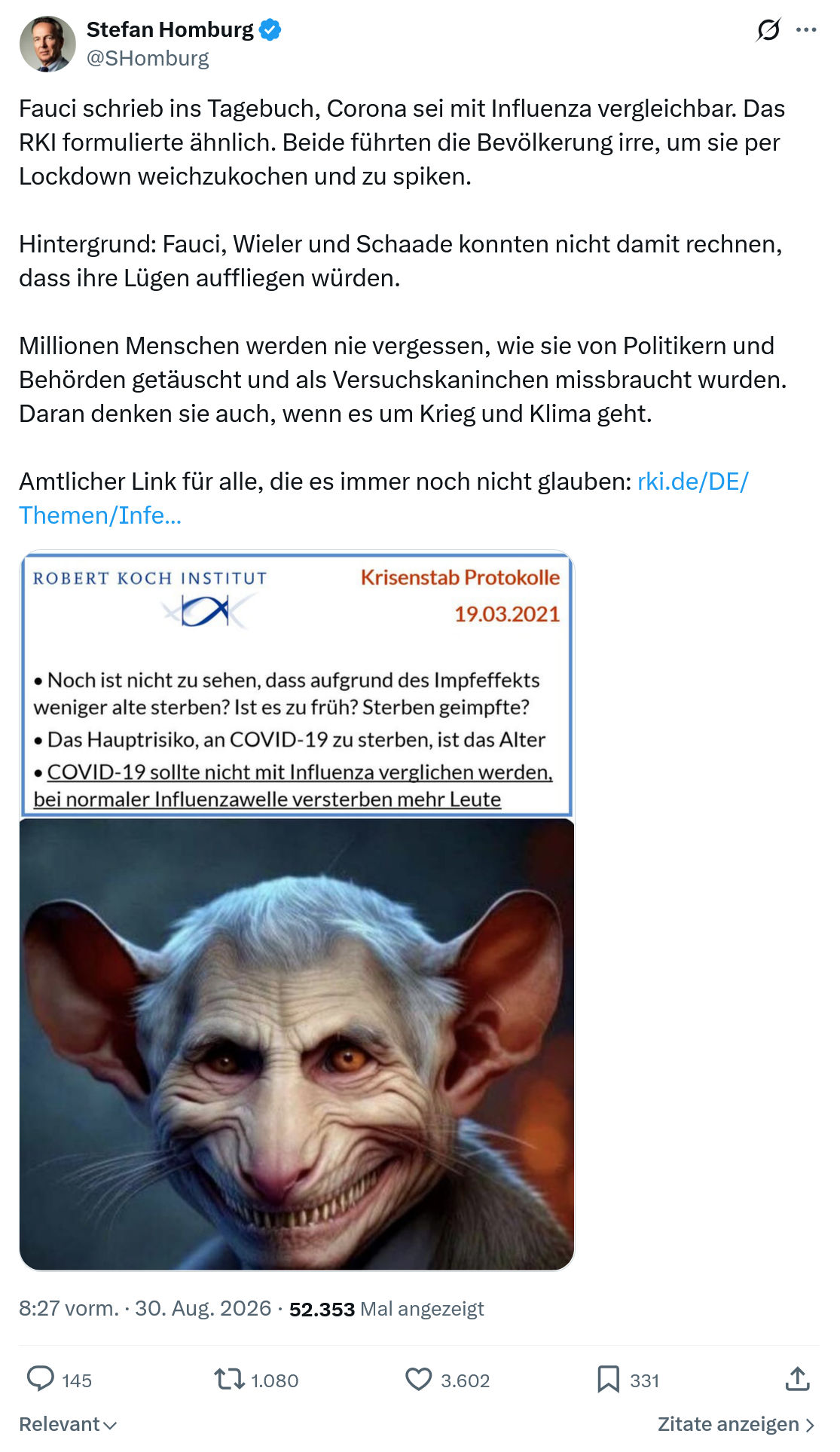 Stefan Homburg: Fauci schrieb ins Tagebuch...