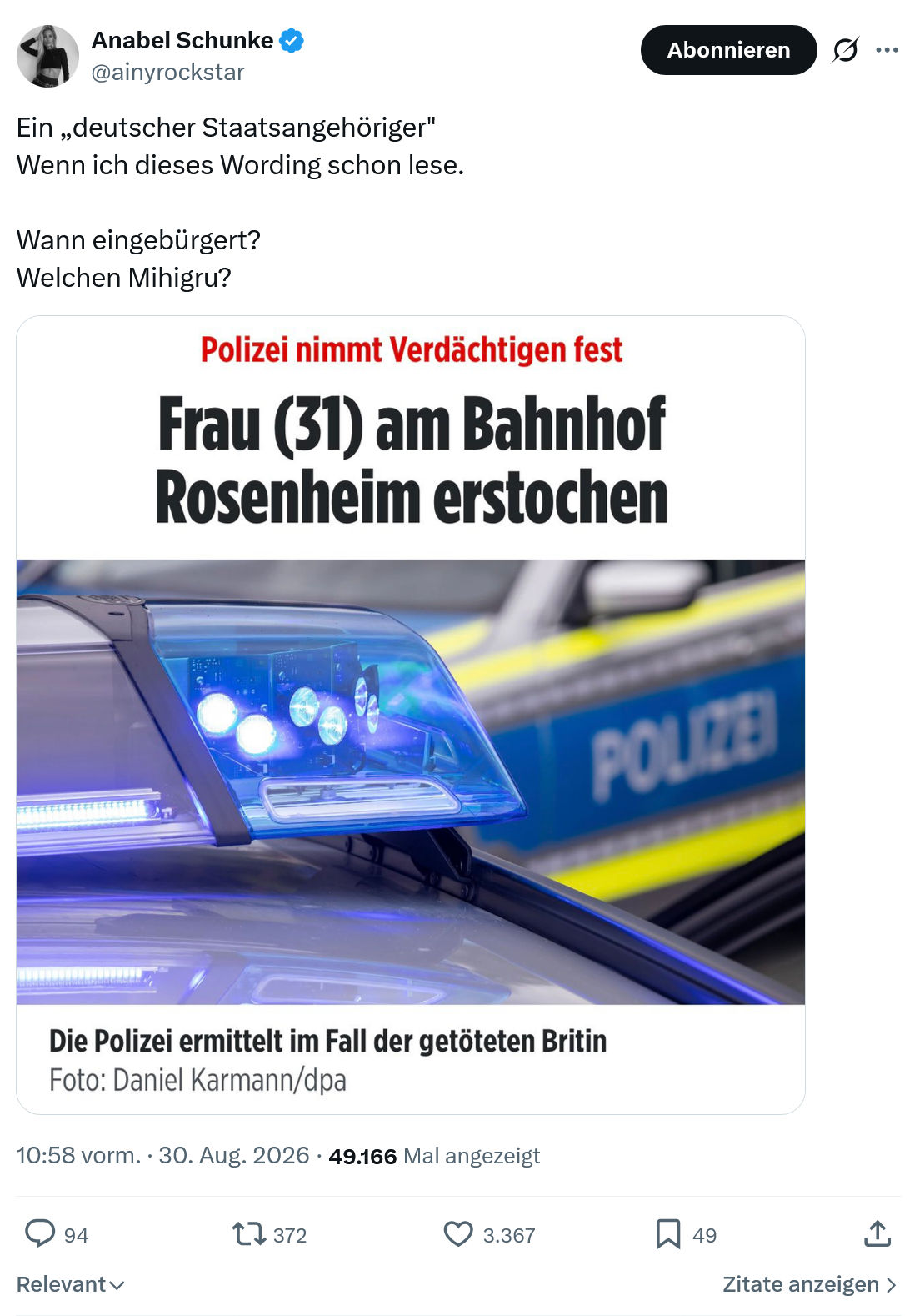 Anabel Schunke: Ein „deutscher Staatsangehöriger"...