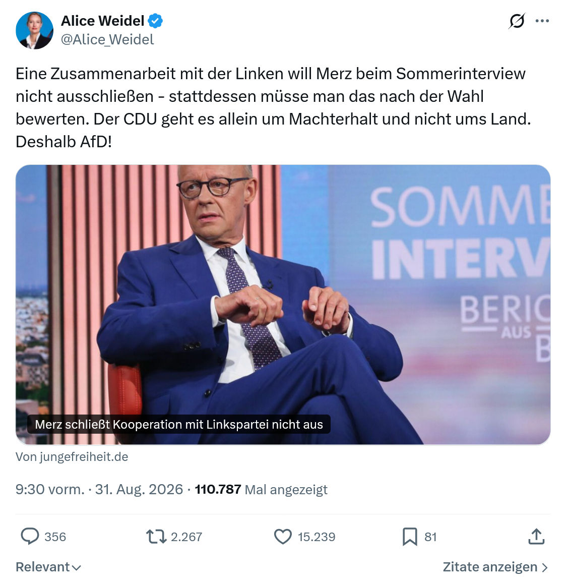 Alice Weidel: Eine Zusammenarbeit mit der Linken...