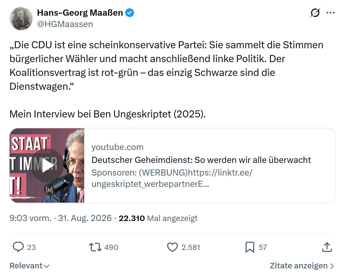 Hans-Georg Maaßen: Die CDU ist eine scheinkonservative Partei...