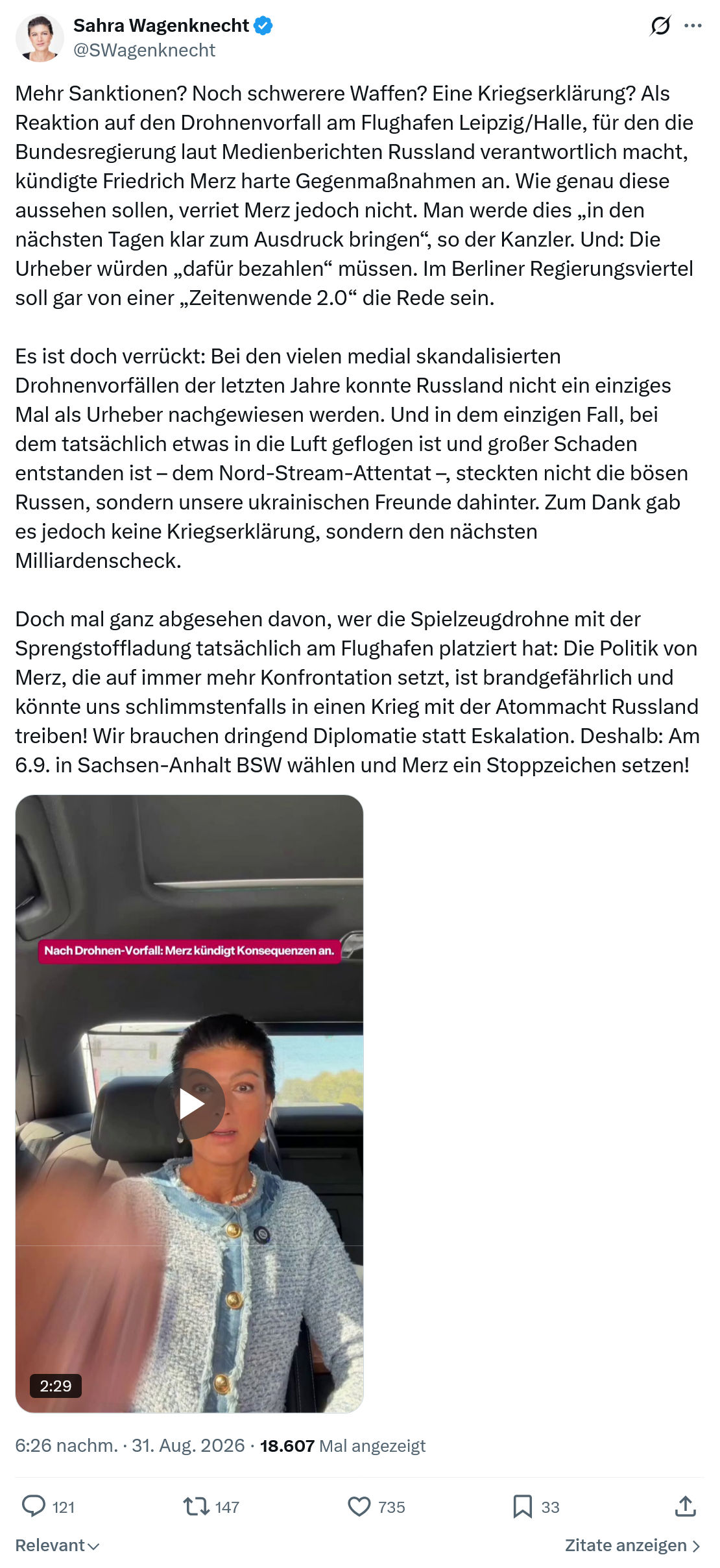 Sahra Wagenknecht: Mehr Sanktionen...