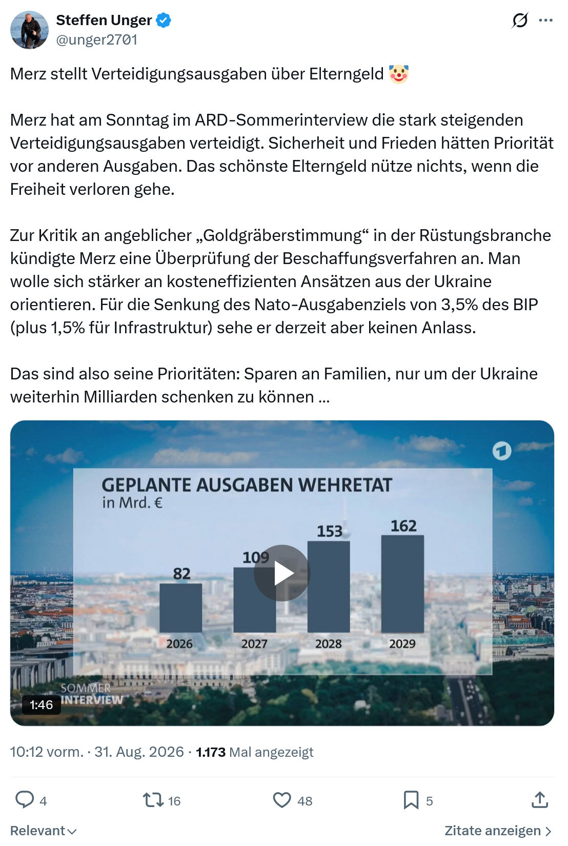 Steffen Unger: Merz stellt Verteidigungsausgaben...