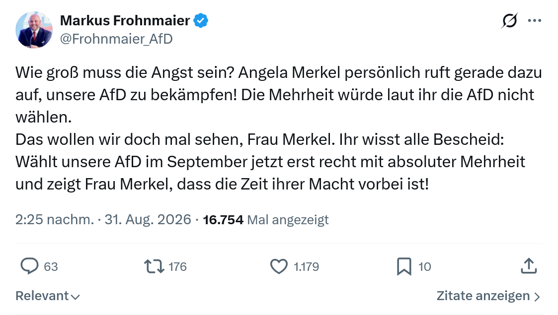 Markus Frohnmaier: Wie groß muss die Angst sein...