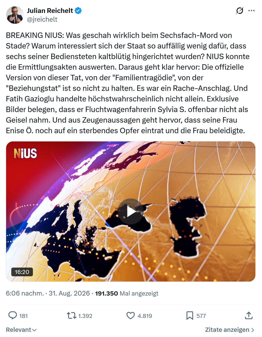 Julian Reichelt: BREAKING NIUS...