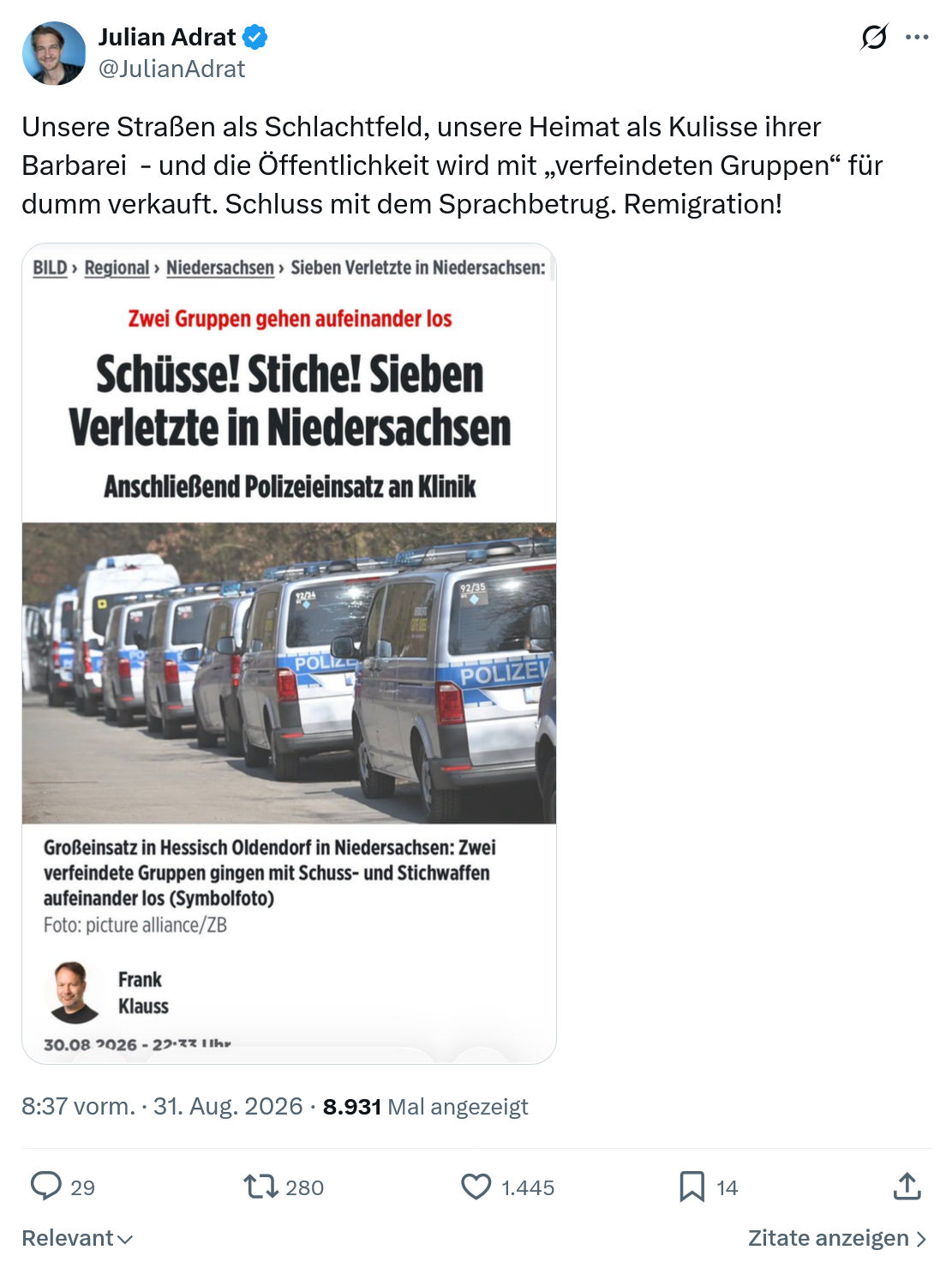 Julian Adrat: Unsere Straßen als Schlachtfeld...