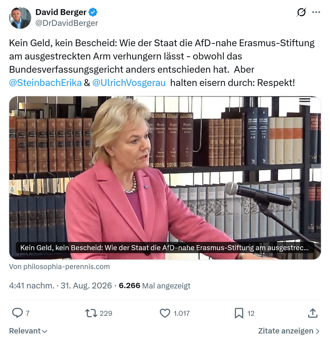 David Berger: Kein Geld, kein Bescheid...