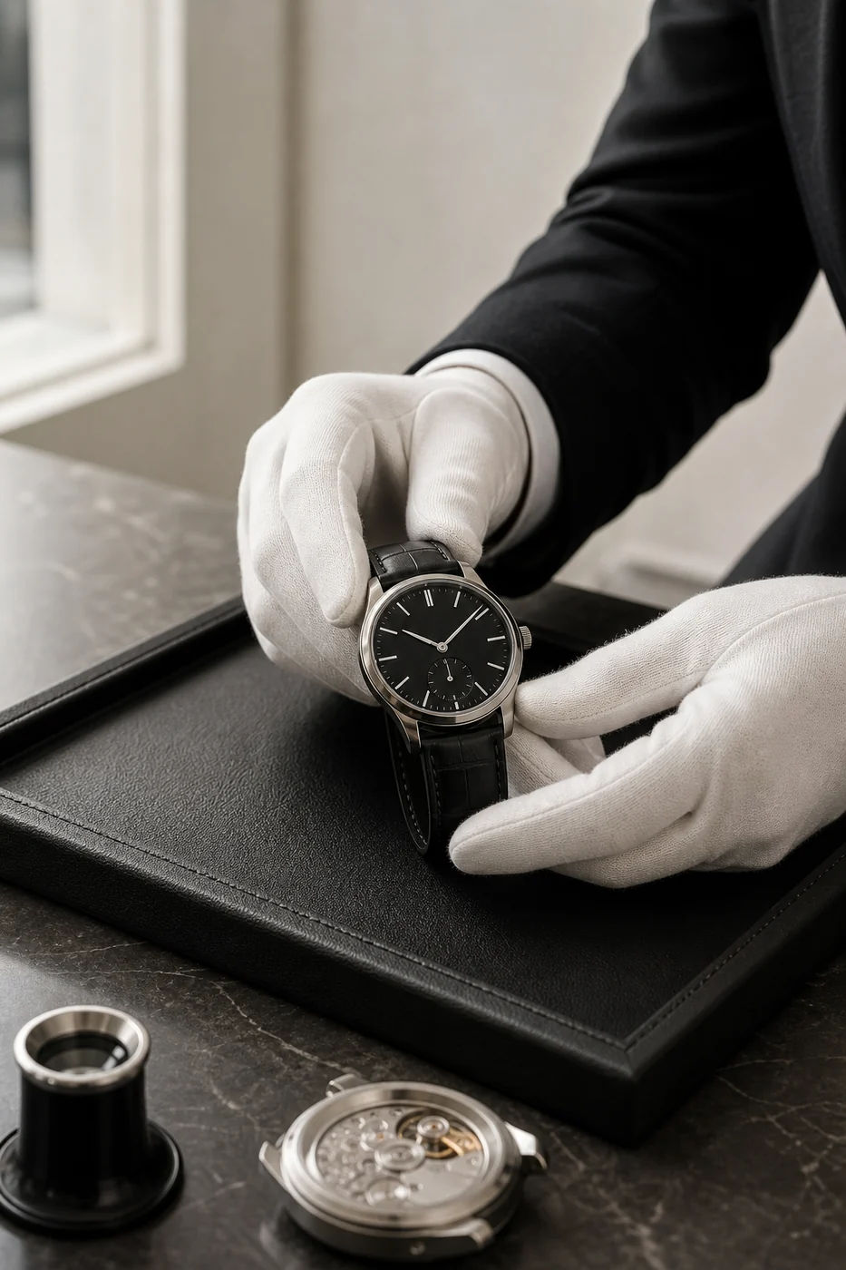 A watch being checked over by hand before sale