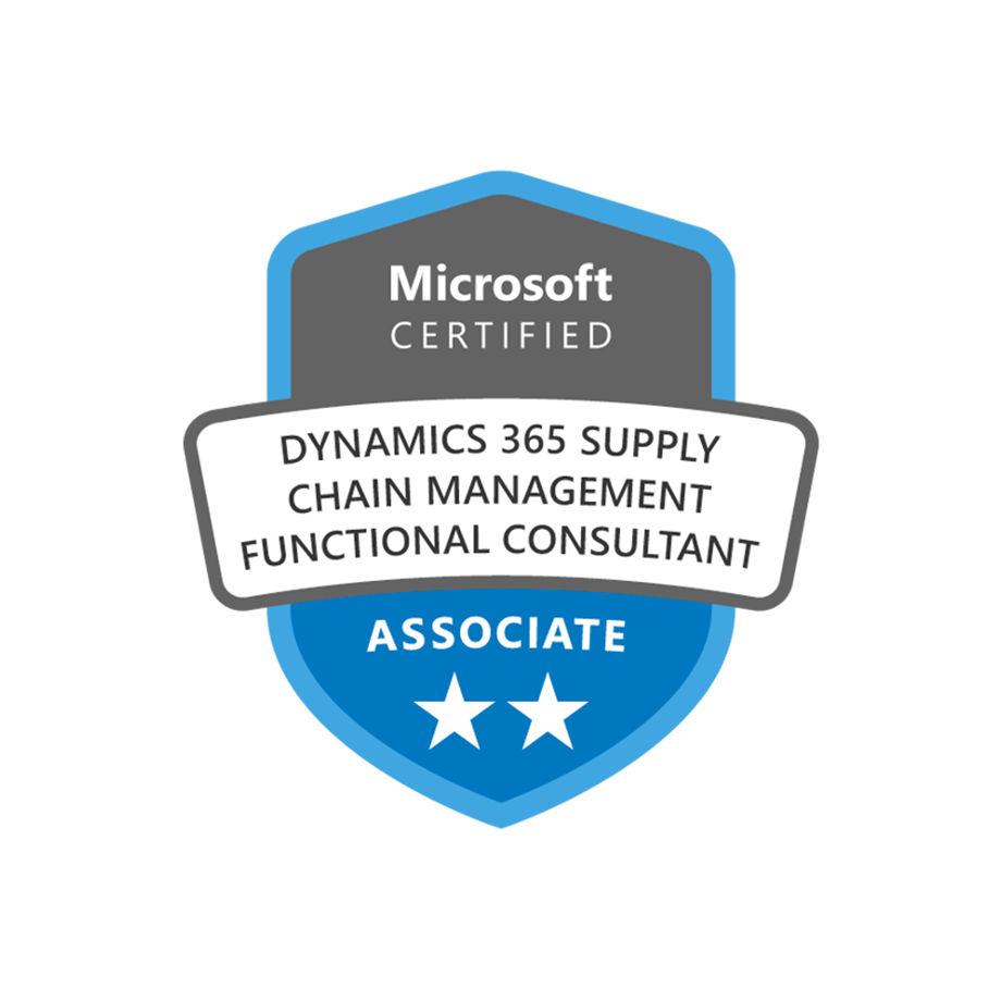 Logo für die Microsoft-Zertifizierung zum Dynamics 365 Supply Chain Management Functional Consultant Associate