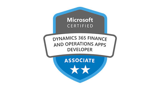 Logo für die Microsoft-Zertifizierung zum Dynamics 365 Finance and Operations Apps Developer Associate