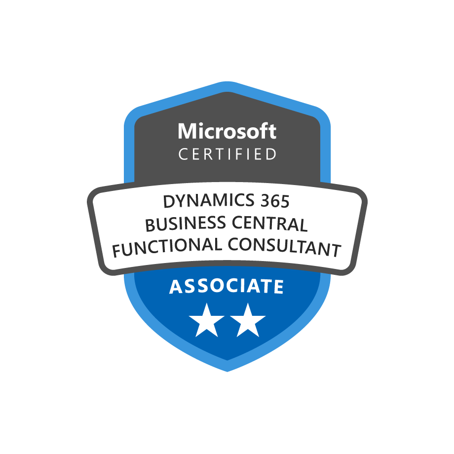 Logo für die Microsoft-Zertifizierung zum Dynamics 365 Business Central Functional Consultant Associate