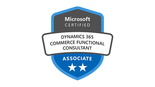 Logo für die Microsoft-Zertifizierung zum Dynamics 365 Commerce Functional Consultant Associate