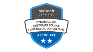 Logo für die Microsoft-Zertifizierung zum Dynamics 365 Customer Service Functional Consultant Associate