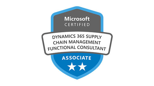 Logo für die Microsoft-Zertifizierung zum Dynamics 365 Supply Chain Management Functional Consultant Associate