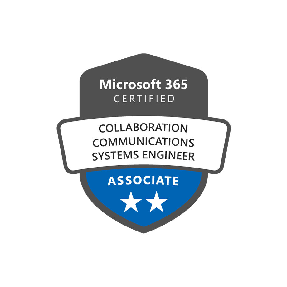 Logo für die Microsoft-Zertifizierung zum 365 Collaboration Communications Systems Engineer Associate