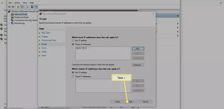 Windows Firewall Add the Special IP