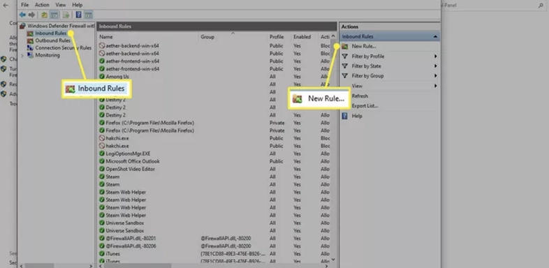 Create a New Rule Windows Firewall