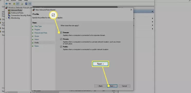 Windows Firewall Select all options