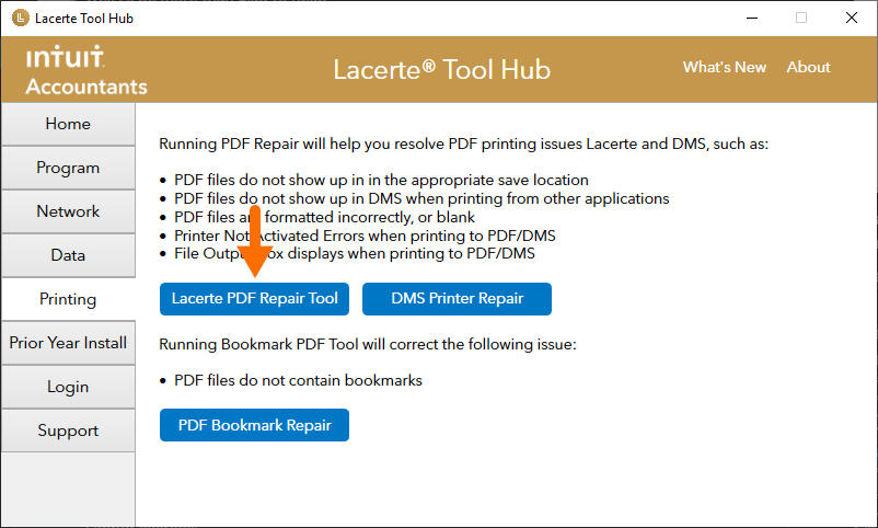 Use the tool in the Lacerte Tool Hub