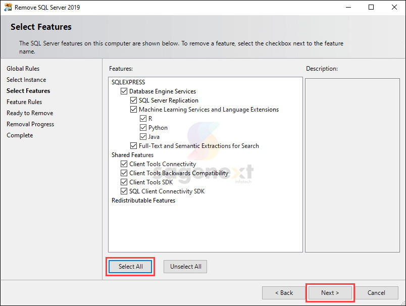 Uninstall SQL Server Express step 4