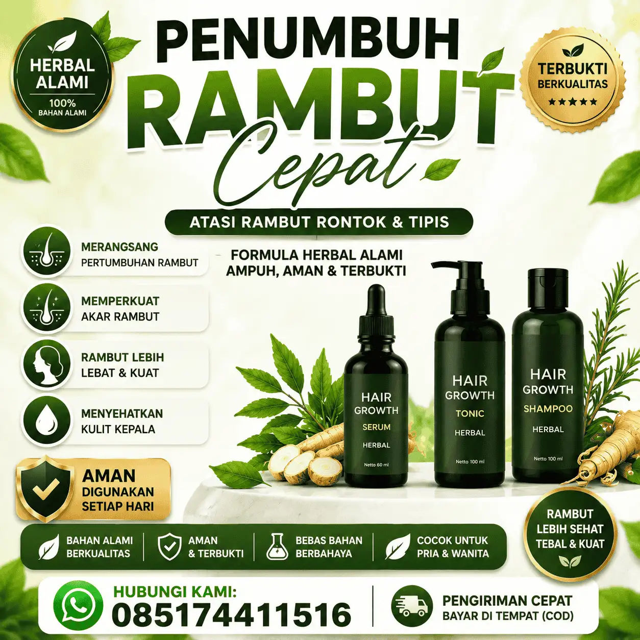 Penumbuh Rambut Cepat Formula Herbal | 085174411516