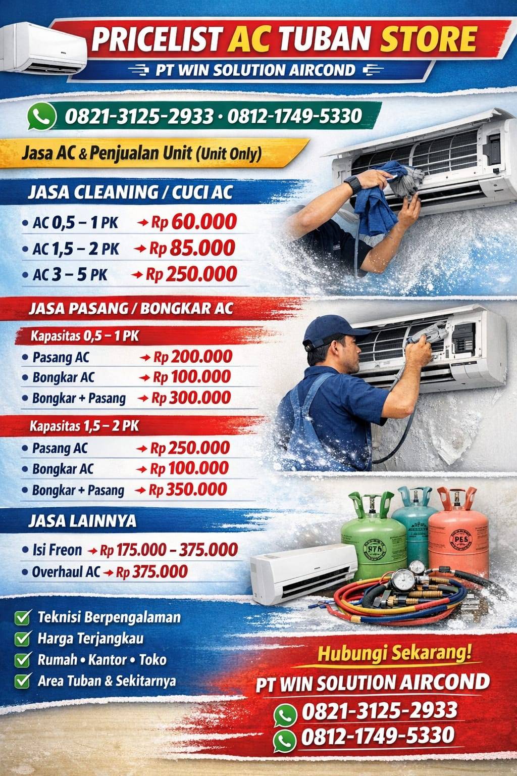 Jasa cleaning ac 3 - 5 pk