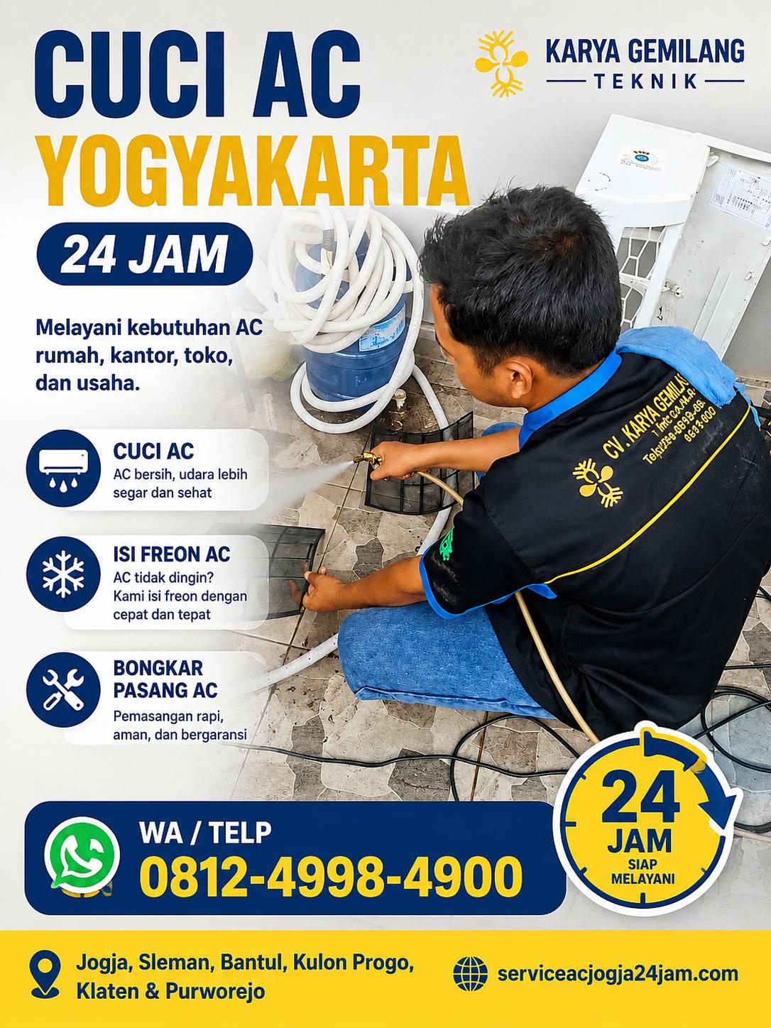 Service AC Jogja 24 Jam Murah Bergaransi – Cuci AC, Isi Freon & Bongkar Pasang AC Yogyakarta