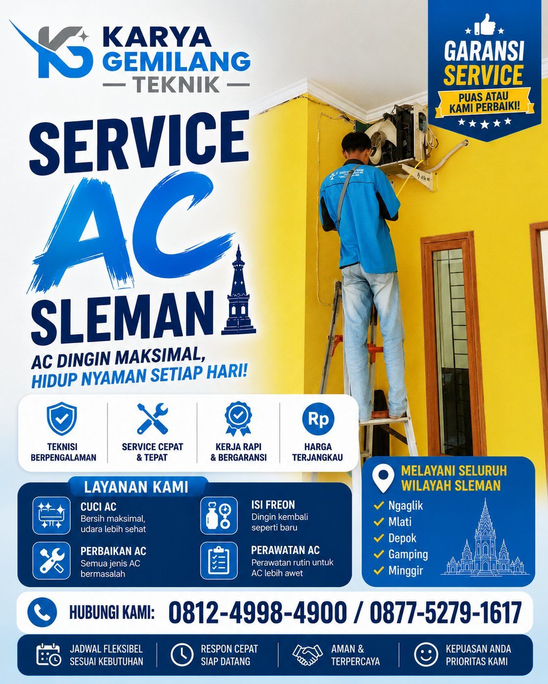 Service AC Sleman 24 Jam Terdekat & Bergaransi | Cepat, Profesional, Siap Panggil ke Rumah