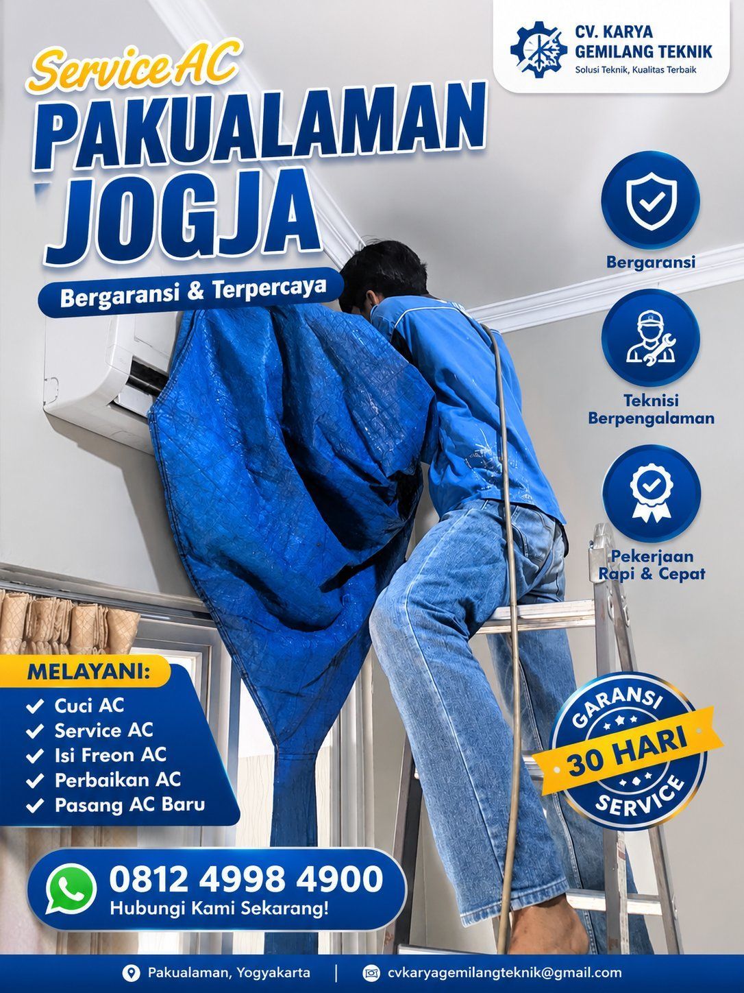 Service AC Jogja One Stop Solution Cuci, Freon & Perbaikan | CV Karya Gemilang Teknik