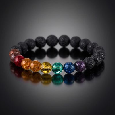 Chakra Balance crystal bracelet for balances all 7 chakras; lava stone can be used for essential oils from Destini Numbers