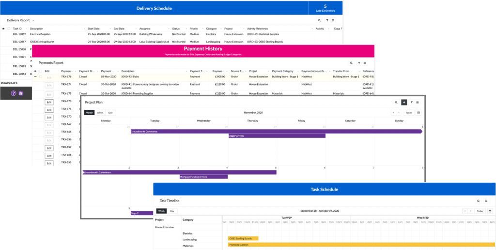 Examples of house project reports available with Manageabuild